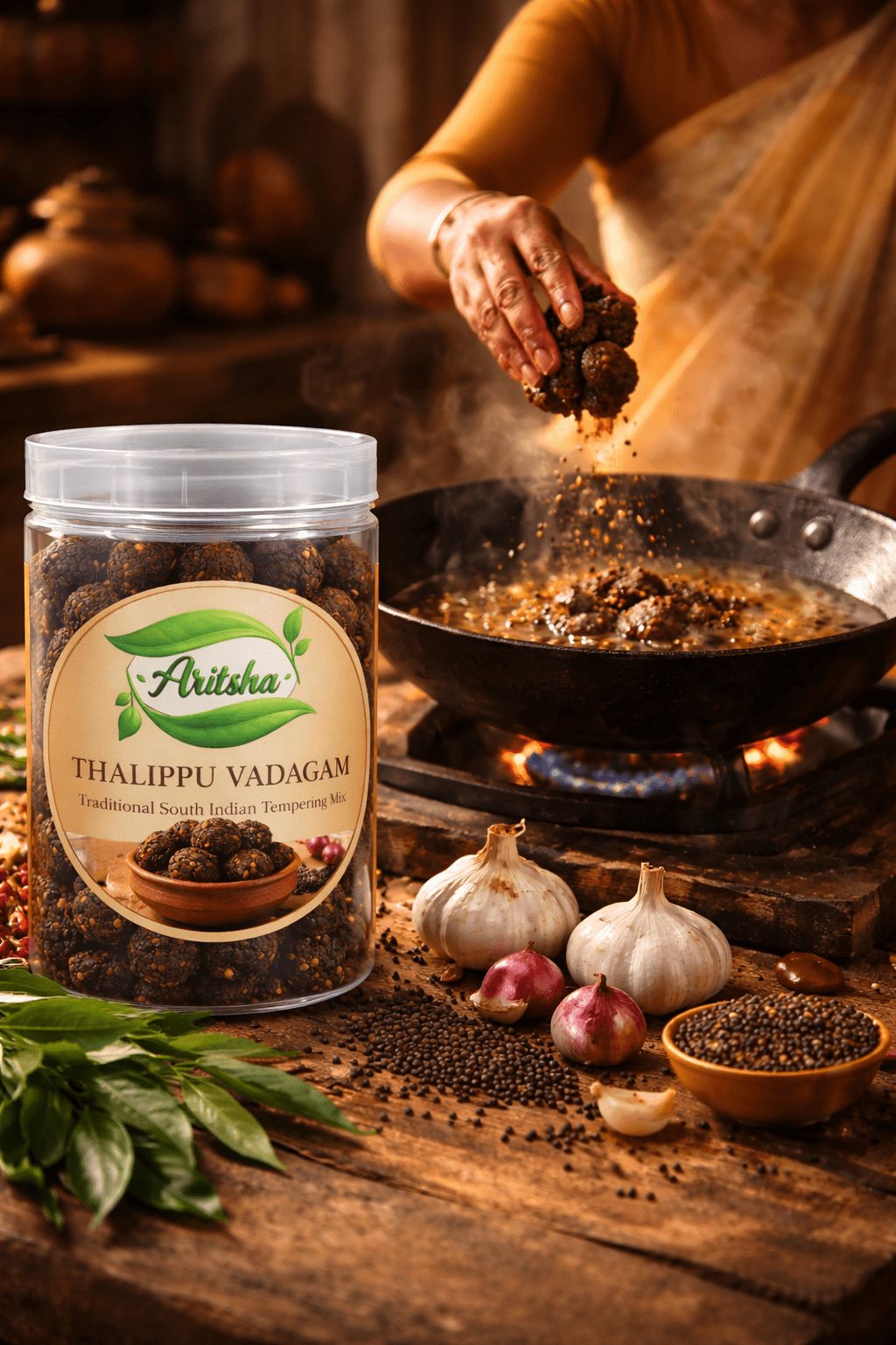 Aritsha Thalippu Vadagam Being Used for Traditional South Indian Cooking