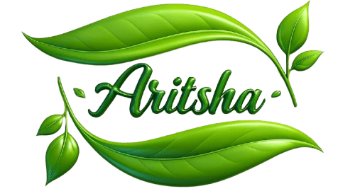 Aritsha brand logo with green leaves representing natural homemade products